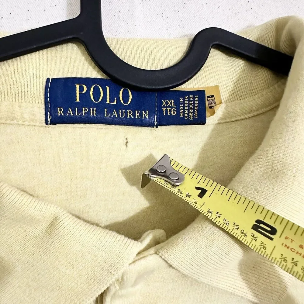 Polo Ralph Lauren Polo Shirt Mens Cream Yellow Blue Pony 2XL